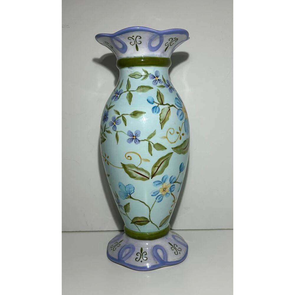 Capriware 10 1/2" Vase Hand Painted Collectible Blue Purple Floral